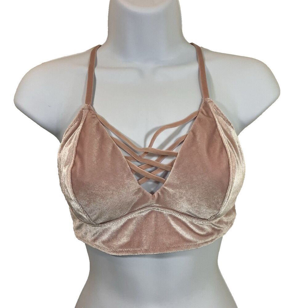 Women Xhilaration Pink Velvet Padded Triple Criss Cross Front Bralette Size M